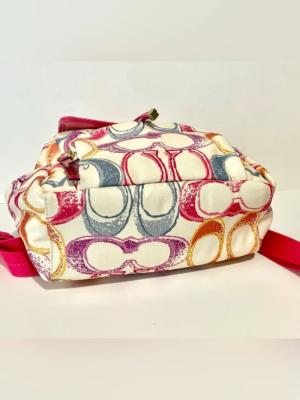 COACH F21962 Backpack Signature Canvas Multi Color Pink Enamel Clean